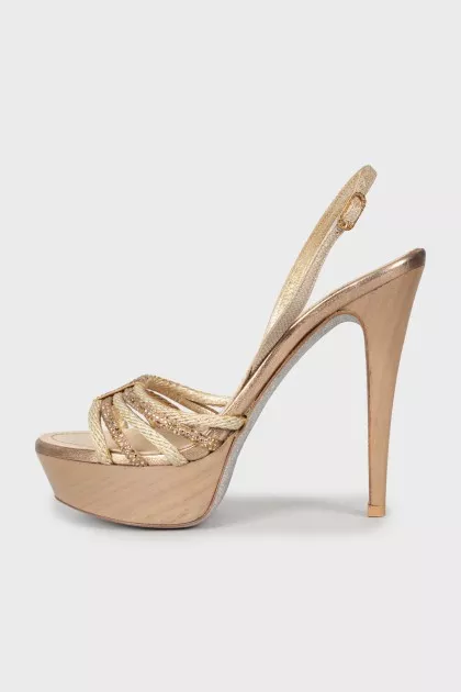 Gold ankle boots with rhinestones