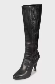 Draped leather boots