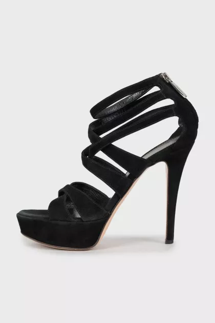 Suede sandals with zipper