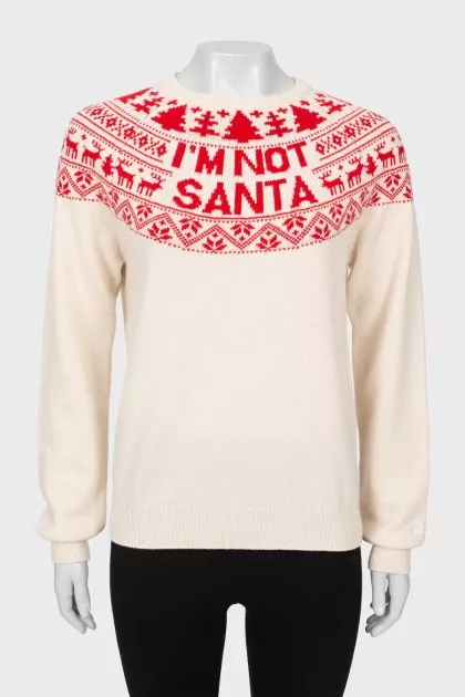 Milky sweater with red pattern
