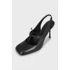 Square toe leather slingbacks