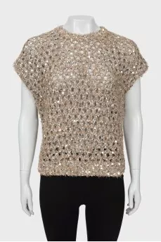 Knitted vest with silver sequins