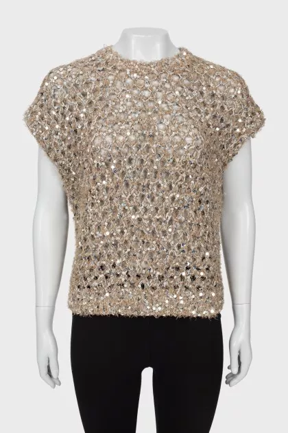 Knitted vest with silver sequins