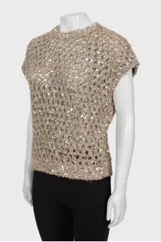 Knitted vest with silver sequins