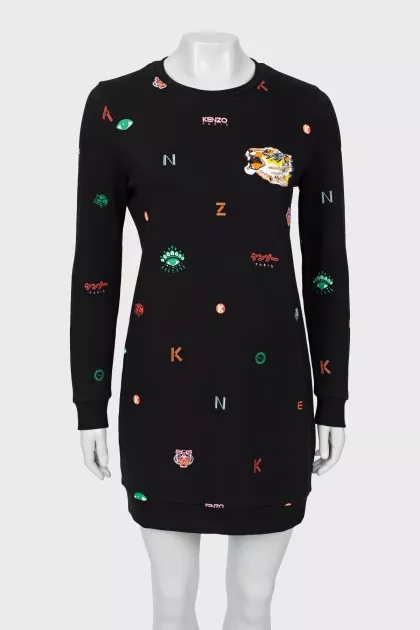 Black printed dress with tag