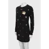 Black printed dress with tag