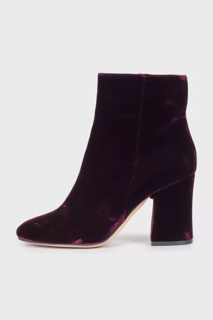 Purple velor ankle boots