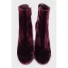 Purple velor ankle boots
