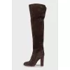 Suede boots with wooden heels