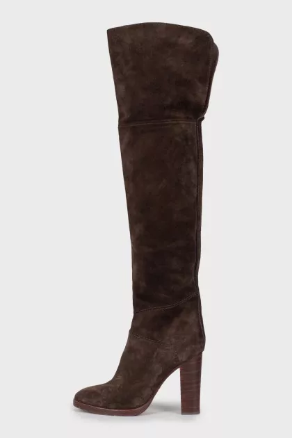 Suede boots with wooden heels