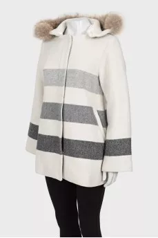 Wool parka with fur hood