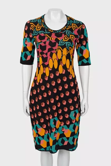 Printed dress with round neckline