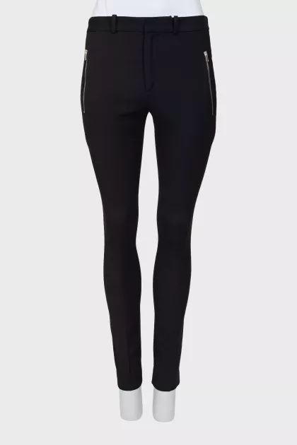 Black trousers with silver zippers