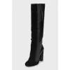 Leather boots with weaving