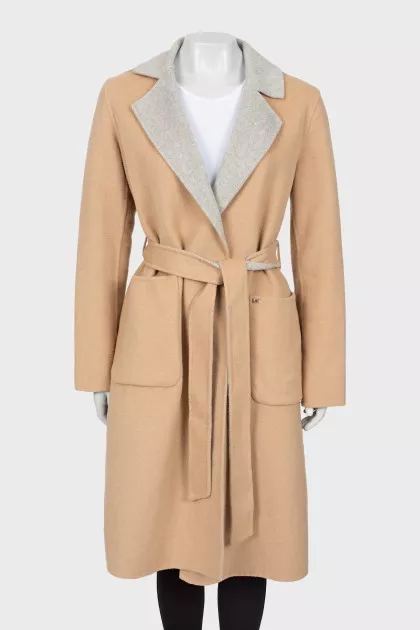 Two-tone belted coat