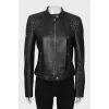 Leather jacket with accent shoulders