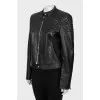 Leather jacket with accent shoulders