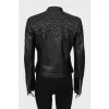 Leather jacket with accent shoulders