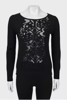 Black wool sweater with pattern