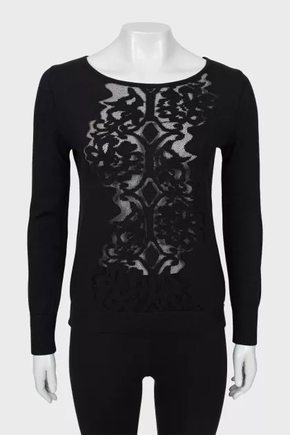 Black wool sweater with pattern