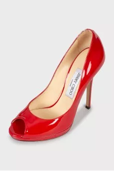 Red open toe shoes