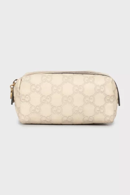 Leather cosmetic bag with branded embossing