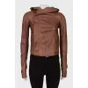 Leather jacket with hood