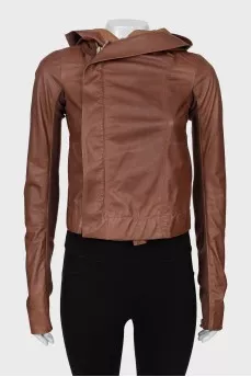 Leather jacket with hood