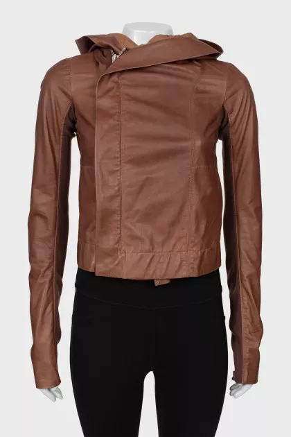 Leather jacket with hood