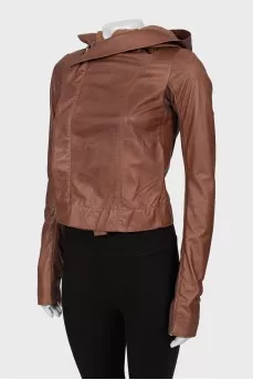 Leather jacket with hood