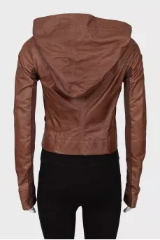 Leather jacket with hood