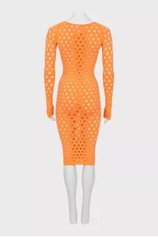 Orange dress with perforation and tag