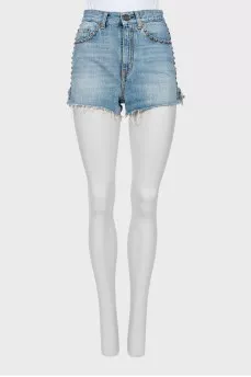 Denim shorts with metallic rhinestones