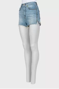 Denim shorts with metallic rhinestones
