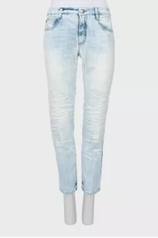 Light blue jeans decorated with sequins