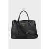 Leather tote with gold logo