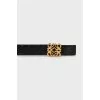 Leather belt with logo buckle