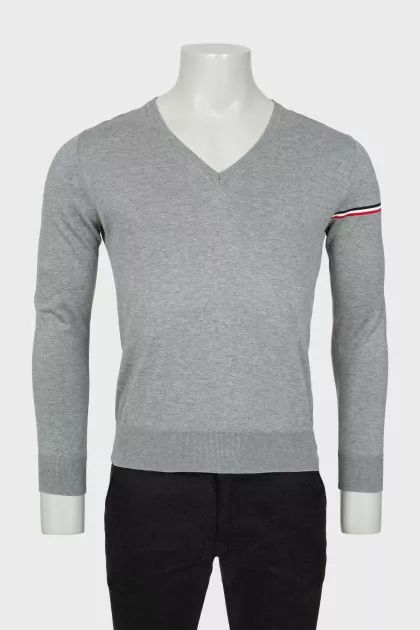 Men's gray V-neck jumper