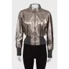 Cropped leather jacket with collar