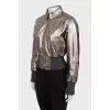 Cropped leather jacket with collar