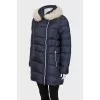 Quilted down jacket with fur hood