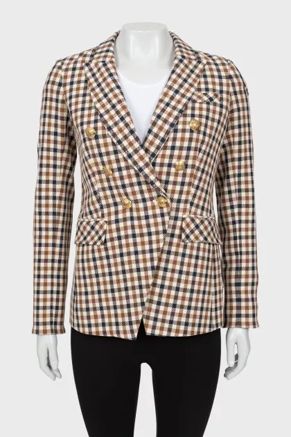 Checkered jacket with gold buttons