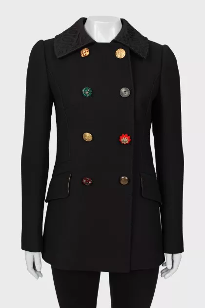 Wool coat with decorative buttons