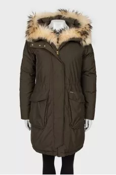 Green parka with fur
