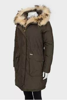 Green parka with fur