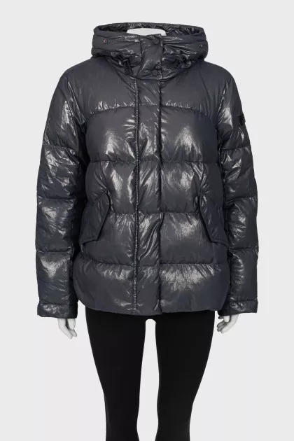 Blue down jacket with hood