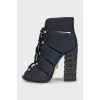 Textile ankle boots with embellished heel