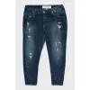 Dark blue distressed jeans