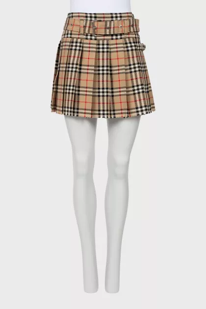 Pleated wool miniskirt