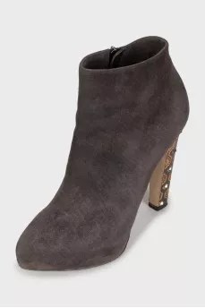 Suede ankle boots with embellished heel
